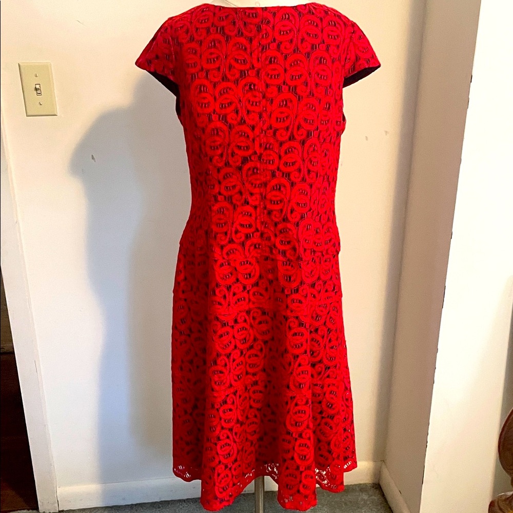 Anne Klein Vibrant Red Lace Midi Dress